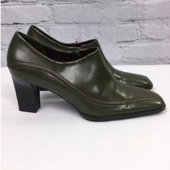 Franco Sarto Square Toe Olive Green Vegan Leather Side Zip Bootie 10M - Picture 5 of 12